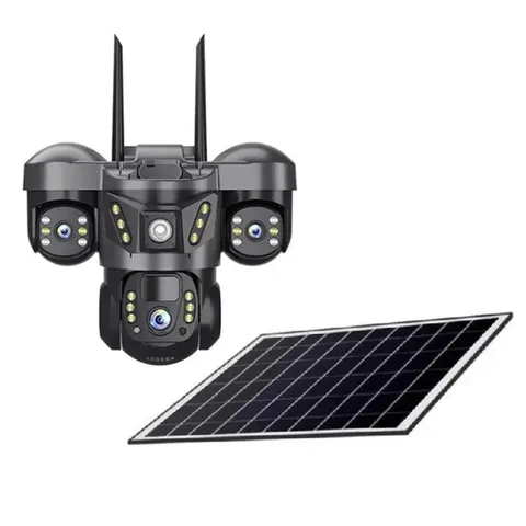 WiFi/4G Solar 3-Lens Cam – 10X Zoom, 3-Screen, PIR Sensor