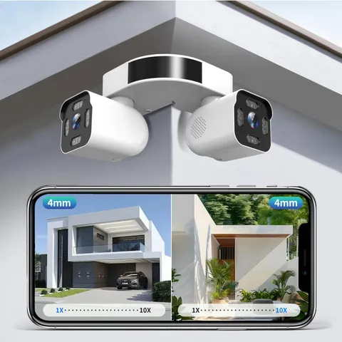 Dual Lens Outdoor Cameras 2.5K/5MP House Cameras Wired Plug