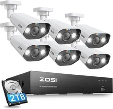 ZOSI 4K Security Camera System PoE NVR 2TB HDD Person Vehicle Detection Outdoor