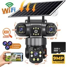 9MP Solar Battery Powered Wireless WiFi Home Security Camera System Pan/Tilt