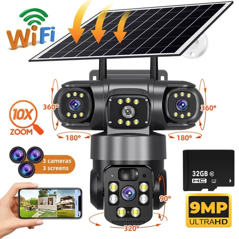 9MP Solar Battery Powered Wireless WiFi Home Security Camera System Pan/Tilt