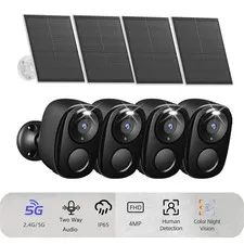 2K Wireless Outdoor Home Security Camera, 2.4Ghz/5Ghz Wifi, Solar Powered Batter