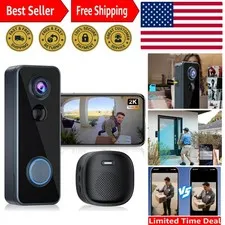 Battery-Powered Doorbell Camera with Two-Way Talk & Free Cloud Storage Options