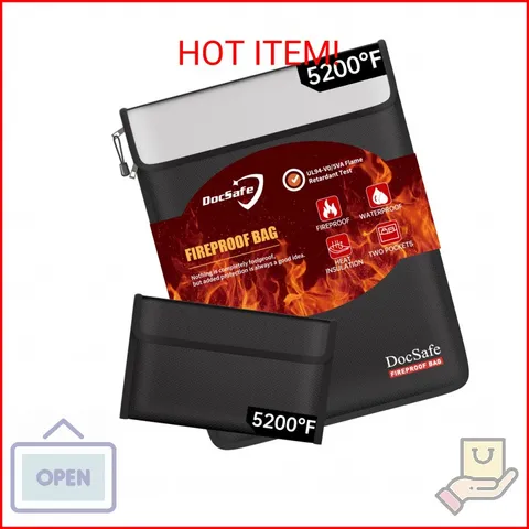 DocSafe Fireproof Document Bag (5200℉) with Fireproof Organizer Travel Case,Heat