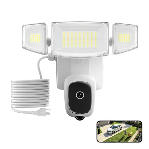2K Floodlight Camera with Plug-in Power Cable, 3000LM Security Outdoor Cam wi...