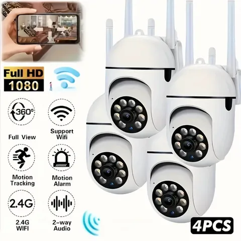 4 Pack 1080P HD Wireless Wifi Security Cameras – 360° PTZ, PIR Motion Detection,