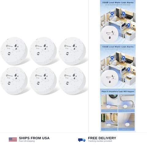 Geevon 6 Pack Water Leak Detectors, 100dB Water Sensor Alarms Flood Detector ...