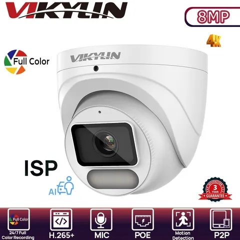 VIKYLIN ISP 4K 8MP POE Security IP Camera MIC F1.0 Color Night Vision WDR ONVIF