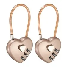Combination Padlock (4.3", Rose Gold)(2 Pcs), 3-Digit Heart Shaped Combo Padlock