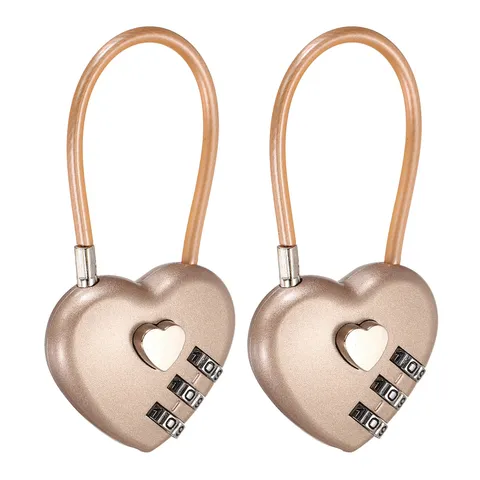 Combination Padlock (4.3", Rose Gold)(2 Pcs), 3-Digit Heart Shaped Combo Padlock