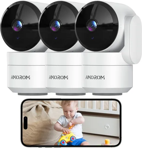 3 Pack Indoor Security Camera, 360° Pan Tilt Home Surveillance Cam, 2-Way Audio