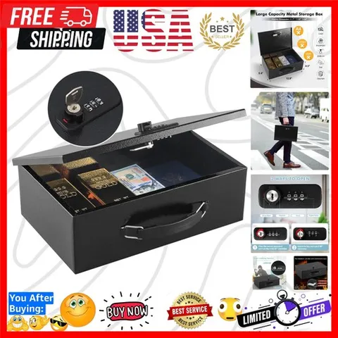 Fireproof Lock Box for Documents, Dual Combination and Key Lock Security with...