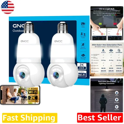Outdoor 2K HD Security Camera Light Bulb, 2-Way Audio, Alexa/Google, Free SD ...