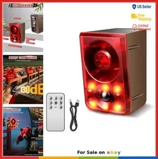 Solar Outdoor Motion Sensor Alarm 130dB Dog Barking Gunshot Sound Strobe Light