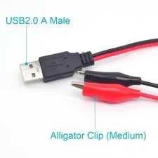 50pcs 0.5M/50cm USB 2.0 Male To Dual Alligator Clip Test Cable Lead R+B