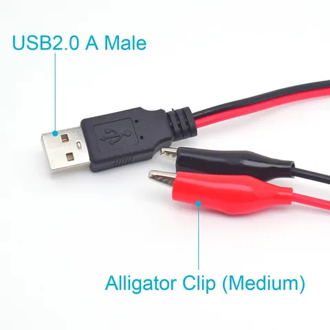 50pcs 0.5M/50cm USB 2.0 Male To Dual Alligator Clip Test Cable Lead R+B