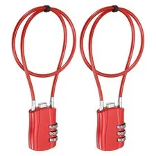 3-Digit Combination Padlock with Coated Steel Wire Rope (15.8 Inch, Red) (2Pcs)