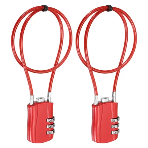 3-Digit Combination Padlock with Coated Steel Wire Rope (15.8 Inch, Red) (2Pcs)