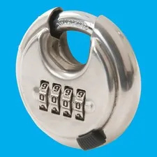 1x 70mm Stainless Steel 4-Digit Combination Disc Padlock, Weatherproof, Shed