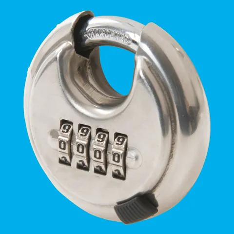 1x 70mm Stainless Steel 4-Digit Combination Disc Padlock, Weatherproof, Shed