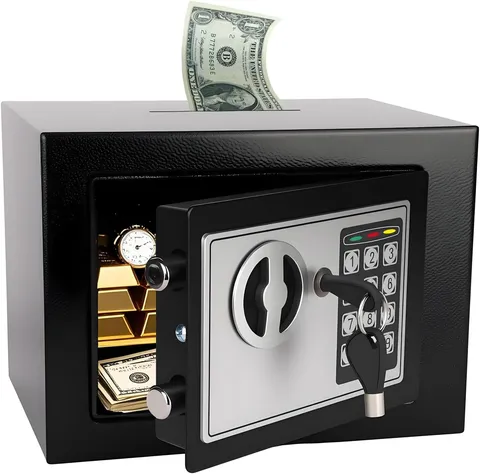 Mini Electronic Safe Box with Digital Keypad & Keys, 0.23 Cubic, 9.06"Wx6.69"Dx6