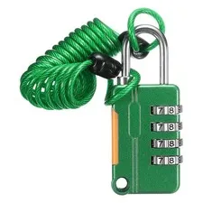 Luggage Lock, 4 Digit Combination Padlock and Flexible Green Cable (90cm)