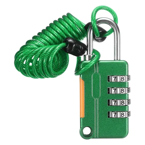 Luggage Lock, 4 Digit Combination Padlock and Flexible Green Cable (90cm)
