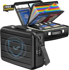Fireproof Document Box w/ Lock Hard Shell Safe File Case for Home Travel Black