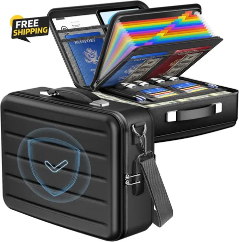Fireproof Document Box w/ Lock Hard Shell Safe File Case for Home Travel Black