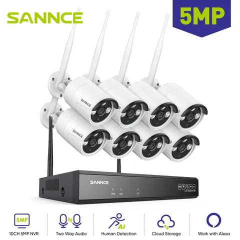 SANNCE 10CH NVR 5MP WIFI Security IP Camera System Two Way Audio Human Detection