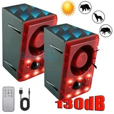 1/2PCS Solar Motion Sensor Alarm with Remote Control, 130Db Sound & Light Alarm