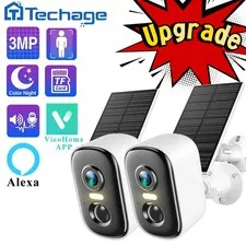 Techage 3MP Solar Security Camera Wireless Outdoor WiFi PIR Two-Way Audio