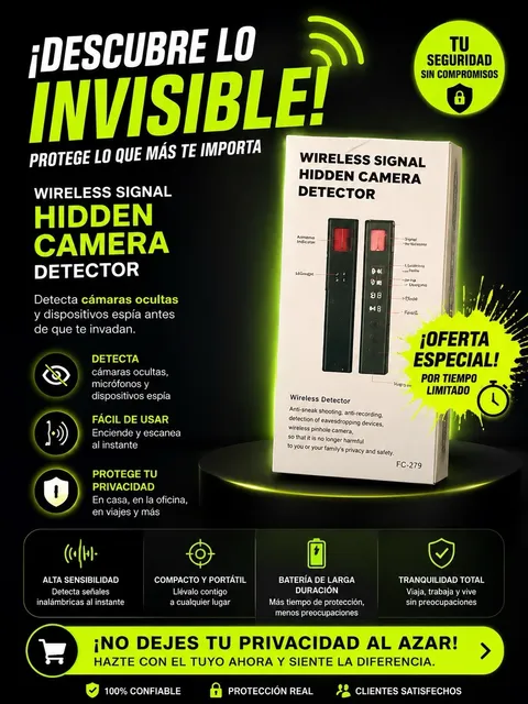 Wireless Signal Hidden Camera Detector, Black, Indoor Only, Wireless, FC-279