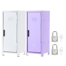 Mini Locker 4.3 x 10.8 Inch, 2 Pcs Small Locker with Lock Keys, White/Purple
