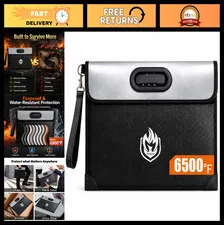 Fireproof Document Bag with Lock - 2-Pocket Money & Document Storage, 6500℉ Safe