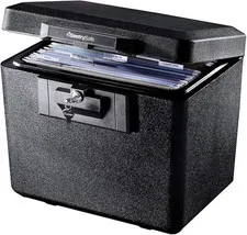 Black Fireproof Document Box with Key Lock, Safe Secures Files and Documents for