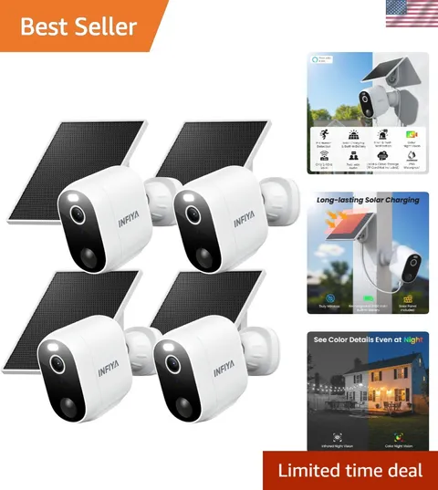 AI-Enhanced Solar Wireless Security Camera System - 4 Pack with HD Night Vision