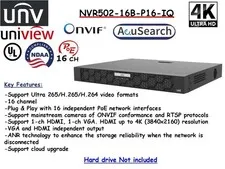 UNV Uniview NVR502-16B-P16-IQ NVR POE 16CH POE ONVIF Intelligent Video Analytics