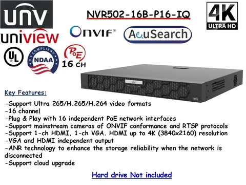 UNV Uniview NVR502-16B-P16-IQ NVR POE 16CH POE ONVIF Intelligent Video Analytics