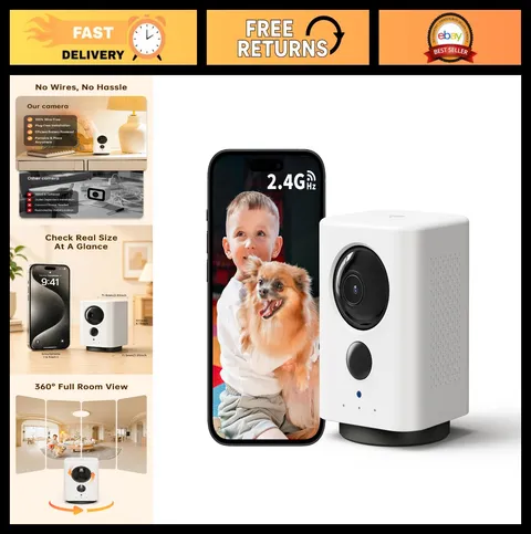Wireless Indoor Camera - Battery Powered Pet/Dog Monitor, 360° Pan/Tilt, 2K Vide