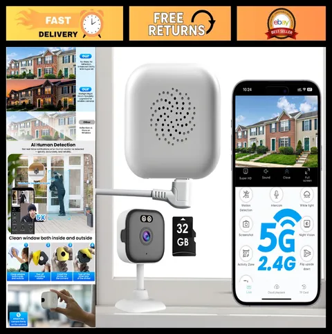 2K Indoor Security Camera with 32GB Card, WiFi, AI Night Vision, Motion Detectio