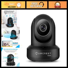 1080P WiFi Indoor Pan/Tilt Security Camera, 2MP Wireless IP Surveillance - Black