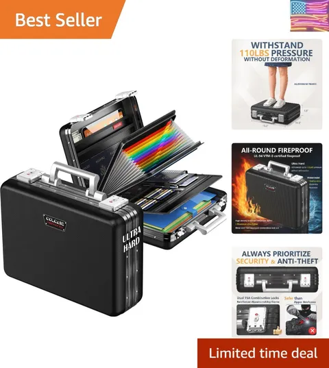 Fireproof Document Box, Ultra Hard Case All-Around Fireproof Box with TSA Loc...