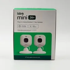 Blink Mini 2K+ Newest Model 2-Camera Kit White Plug-In Indoor Security Camera