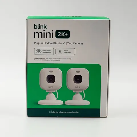 Blink Mini 2K+ Newest Model 2-Camera Kit White Plug-In Indoor Security Camera