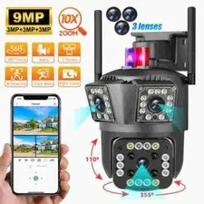 3Lens 9MP WiFi APP Camera Wireless Outdoor CCTV PTZ Home Security Cam 1080P HD