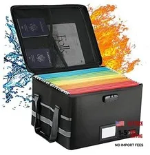 File Box with Lock, Fireproof Document File Organizer Box with Zipper & Black