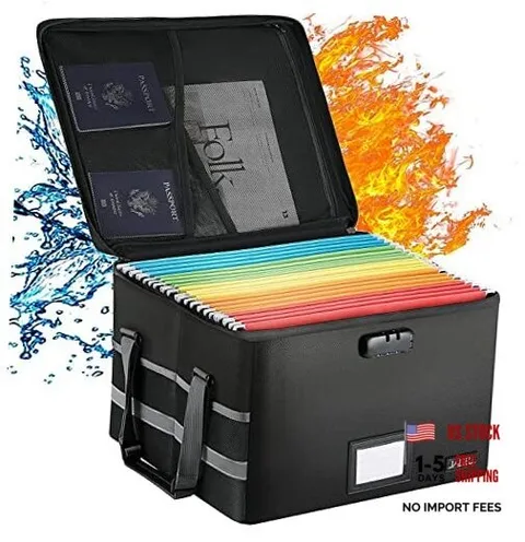 File Box with Lock, Fireproof Document File Organizer Box with Zipper & Black