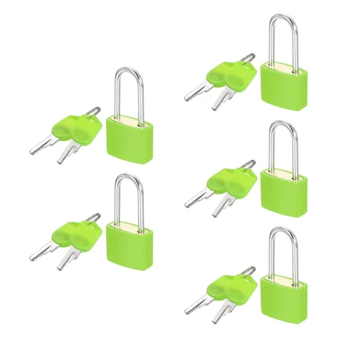 5 Pcs Padlock with Keys Long Shackle Waterproof Keyed Locks Green