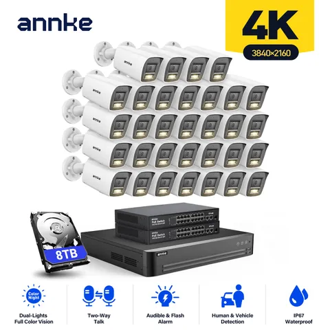 ANNKE 32CH 12MP NVR 4K Color POE Security Camera System 2 Way Audio Flash Alarm